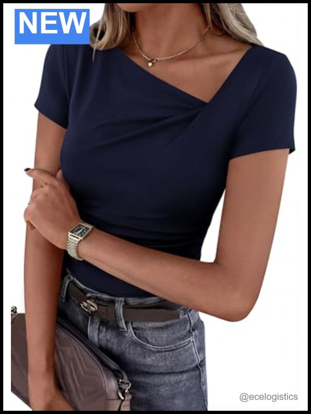 Soft Ribbed Asymmetrical Short Sleeve Crop Top - Fitted Ruched Y2K Tee